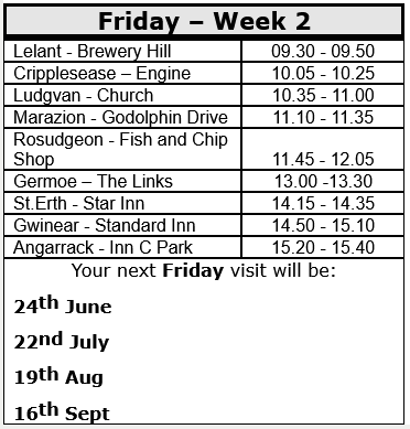 Your next Friday visit will be: 24th June 22nd July 19th Aug 16th Sept Your next Friday visit will be: 24th June 22nd July 19th Aug 16th Sept